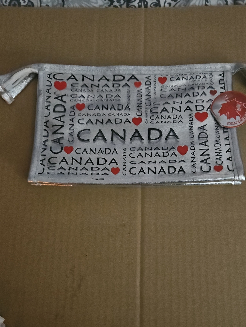 Canada Mini Wristlet Pouch in Silver with Red Accents